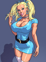 Lusty blonde toon babe in blue dress tasting her first enormous black dick.