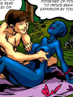 Dude fucks blue female cartoon alien with big tits