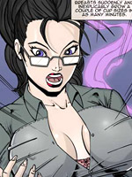 Ponytailed cartoon hero gets her tits growing very fast of the purple liquid